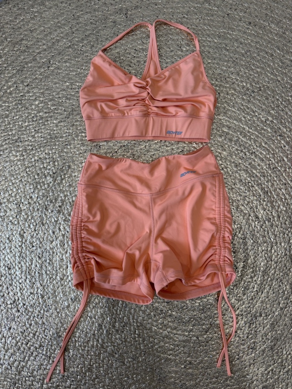 Women's Athletic Drawstring Shorts and Crop Sports Bra - Coral